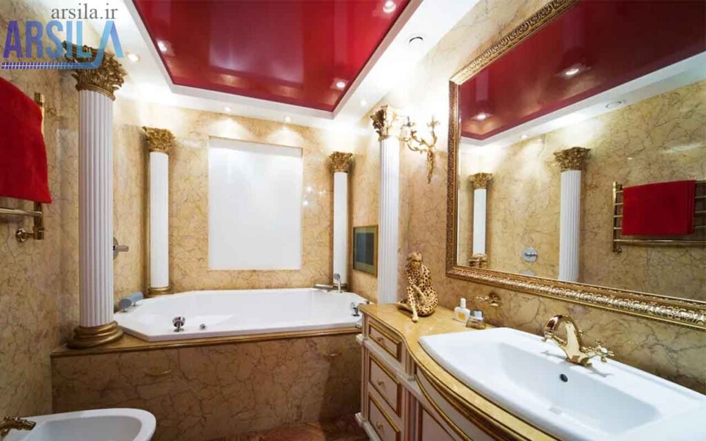 کاشی حمام و دستشویی سفید طلایی