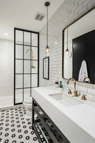 کاشی سفید مشکی سرویس بهداشتی