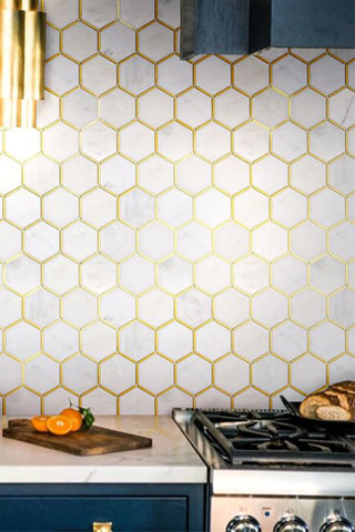 کاشی آشپزخانه سفید طلایی